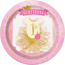Load image into Gallery viewer, Pink and Gold Girls 1st Birthday Dinner Plates, 8ct