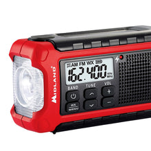 Load image into Gallery viewer, Midland - ER210, Emergency Compact Crank Weather AM/FM Radio - Multiple Power Sources, SOS Emergency Flashlight, NOAA Weather Scan + Alert, Smartphone/Tablet Charger (Red/Black)