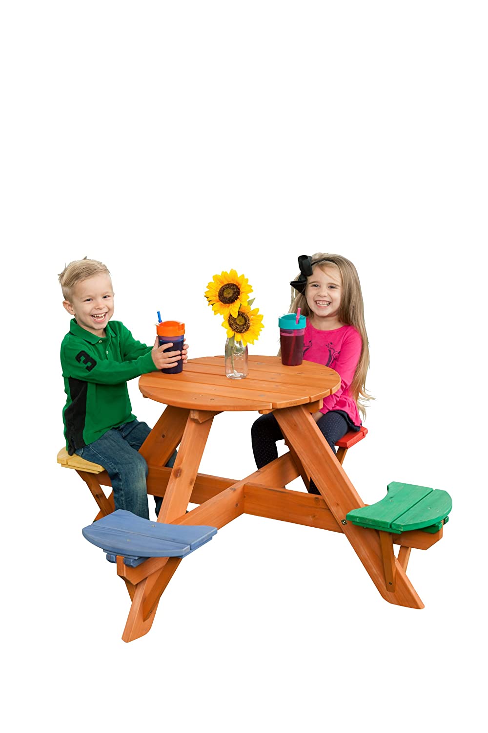 Creative Cedar Designs 7605 Childrens Wooden w/Seats Picnic Table, Cedar Wood with Blue, Green, Red, Yellow
