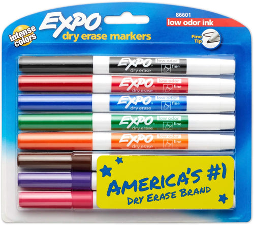 EXPO 86661 Low-Odor Dry Erase Markers, Fine Point, Black, 4-Count