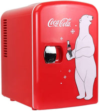 Load image into Gallery viewer, Coca-Cola KWC4 KWC-4 4 Liter/6 Can Portable Fridge/Mini Cooler for Food, Beverages, Home, Office, Dorm, Car, Boat-AC/DC Plugs Included, 4.2 Quarts, Red/White
