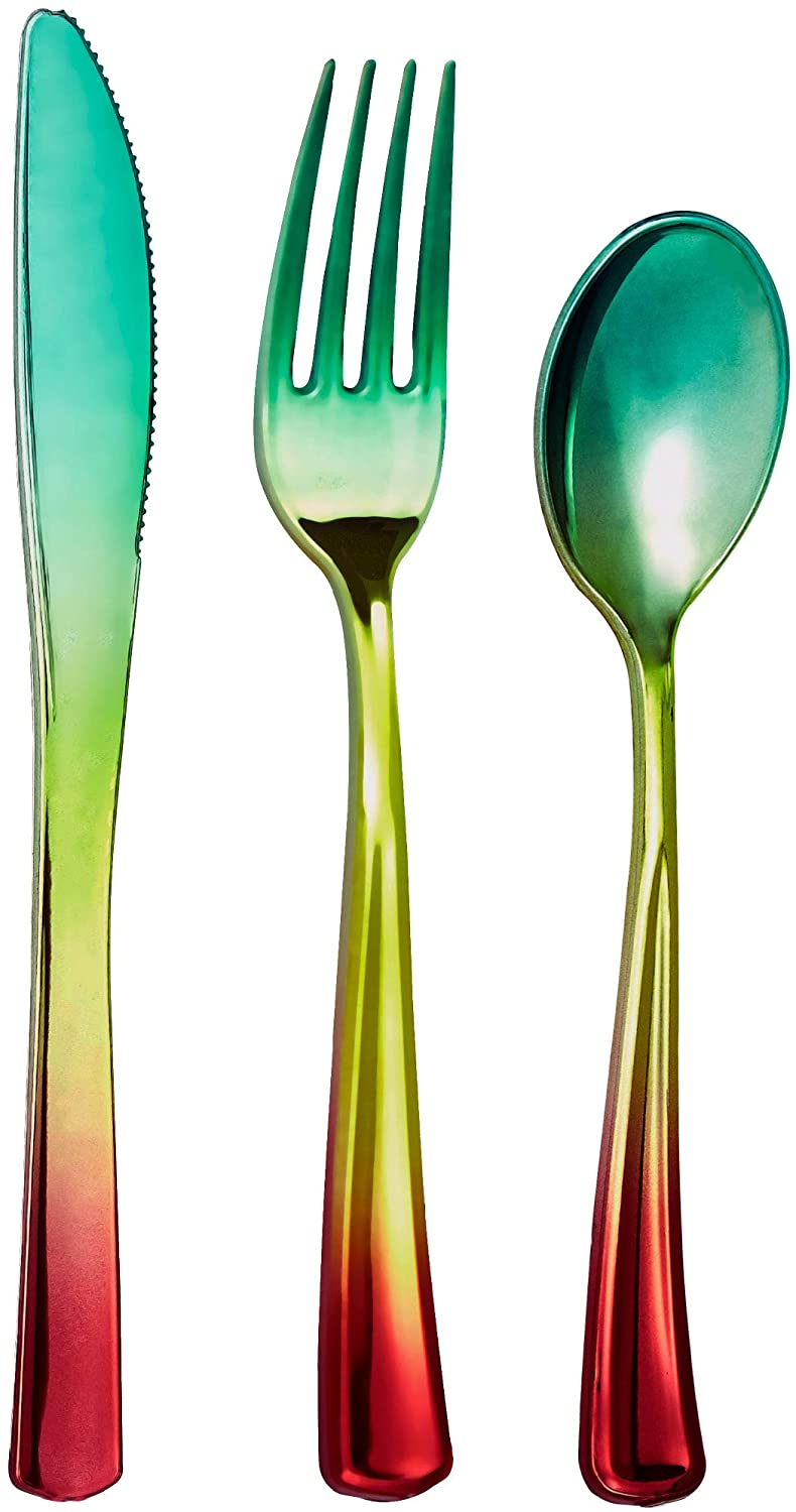 120 Plastic Silverware Set | Rainbow Plastic Cutlery Set | Disposable Silverware Set | 40 Plastic Forks, 40 Plastic Spoons, 40 Plastic Knives | Rainbow Party Supplies Utensils | Wedding Flatware Set