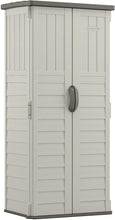 Load image into Gallery viewer, Suncast Vertical Outdoor Storage Shed for Backyards and Patios 20 Cubic ft Capacity for Tools and Garden Accessories, 22 cu, Vanilla and Stoney