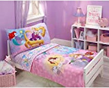 Load image into Gallery viewer, Disney Princess Adventure Rules 4pc Toddler Bedding Set - Belle - Ariel - Tanggled -Cinderella