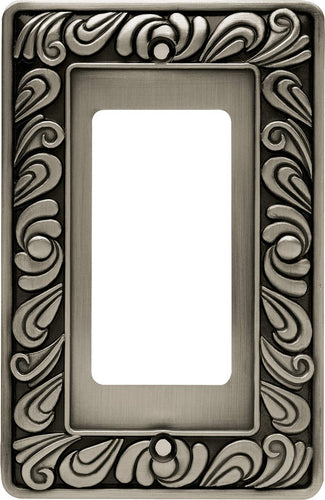 64046 Paisley Single Decorator Wall Plate/Switch Plate/Cover, Brushed Satin Pewter (New Version)