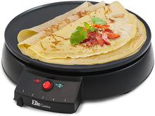 Load image into Gallery viewer, Elite Gourmet Electric Crepe Maker Pancake, Hot Cakes and Non-stick Griddle with Spreader, Spatula and Recipes, 12&quot;, Black