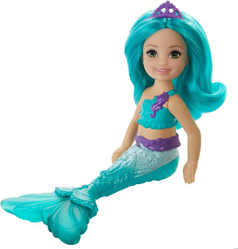 Barbie Dreamtopia Chelsea Mermaid Doll, 6.5-inch with Teal Hair and Tail, GJJ89, Multi
