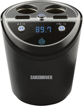 Load image into Gallery viewer, CAR AND DRIVER Bluetooth FM Transmitter Cup Holder for Car with Built-in Dual USB Fast Charging Ports &amp; Dual Cigarette Lighter 12V Power Sockets. Audio Adapter Receiver Wireless. Handsfree Car Kit