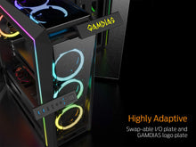 Load image into Gallery viewer, GAMDIAS RGB Gaming Mid-Tower Case Four-Sided Tempered Glass Four LED Strip Switchable IO Port with Three RGB Fans Cases TALOS P1