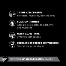 Load image into Gallery viewer, Panasonic Body and Beard Trimmer for Men ER-GB80-S, Cordless/Corded Hair Clipper, 3 Comb Attachments and 39 Adjustable Trim Settings, Washable