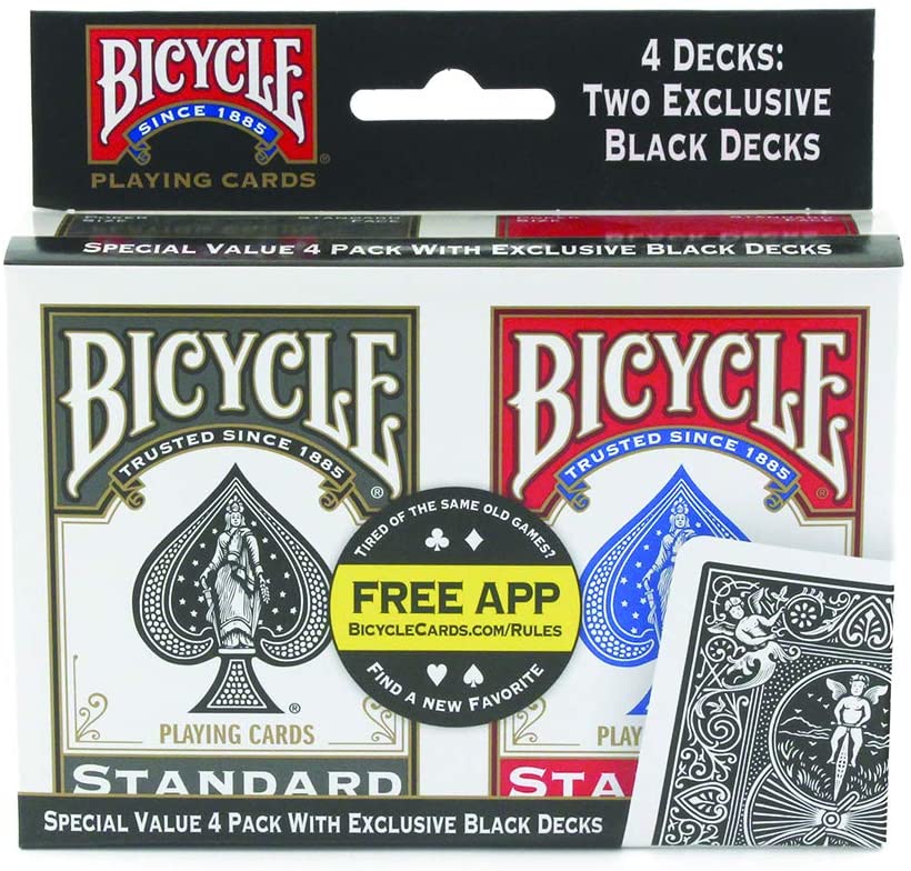 Bicycle Standard and Jumbo Playing Cards - Single Deck, 2 Pack, 4 Pack, 12 Pack - Poker, Rummy, Canasta, Pinochle, Euchre, Blackjack