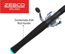 Load image into Gallery viewer, Zebco Splash Spinning Reel and Fishing Rod Combo, 6-Foot 2-Piece Fishing Pole, Size 20 Reel, Changeable Right- or Left-Hand Retrieve, Pre-Spooled with 8-Pound Zebco Line, Blue