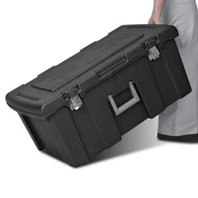 Load image into Gallery viewer, Sterilite 18429001 Footlocker, Black w/ Titanium Handle &amp; Galvanized Steel Latches, 1-Pack