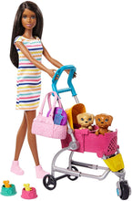 Load image into Gallery viewer, Barbie Stroll ‘n Play Pups Playset with Brunette Doll (11.5-inch), 2 Puppies, Pet Stroller and Accessories, Gift for 3 to 7 Year Olds