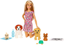 Load image into Gallery viewer, Barbie Doggy Daycare Doll, Blonde, and Pets Playset with 4 Dogs, Including One Puppy that Poops and One that Pees, Plus Color-Change Paper and More, Gift for 3 to 7 Year Olds