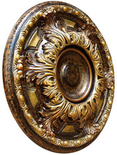 Load image into Gallery viewer, Toucan City LED Flashlight and Fine Art Deco 19 in. Golden Cup, Bronze and Gold, Polyurethane Hand Painted Ceiling Medallion CCMF-048-A