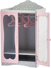 Load image into Gallery viewer, Olivia's Little World - 18 inch Doll Furniture - Classic Wooden Closet with 3 Hangers (Grey Polka Dots)