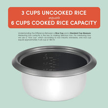 Load image into Gallery viewer, Maxi-Matic Electric Non-Stick Rice Cooker &amp; Steamer w/Automatic Keep Warm Makes Soups, Stews, Grains, Cereals, 6 Cooked (3 Cups Uncooked), White