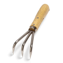 Load image into Gallery viewer, Nisaku NJP957 Handheld Triple Claw Cultivator, Authentic Tomita (Est. 1960) Japanese Stainless Steel, Tine Length 1.5", Polished Wood Handle