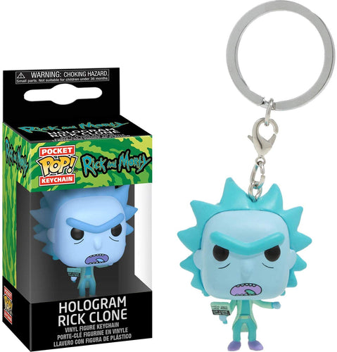 Hologram Rick Clone: Fun ko Pocket Pop! Mini-Figural Keychain & 1 Cartoon Themed Trading Card Bundle (44746)
