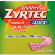 Load image into Gallery viewer, Children&#39;s Zyrtec Allergy Bubble Gum Syrup 4 fl. oz.