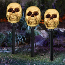 Load image into Gallery viewer, Gemmy Lightshow Flickering Skulls Halloween Pathway Markers (3-Count)