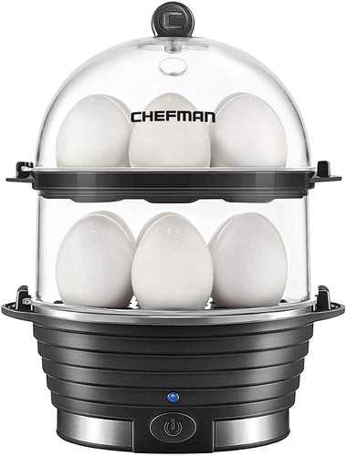 Chefman Electric Egg Cooker Boiler, Rapid Egg-Maker & Poacher, Food & Vegetable Steamer, Quickly Makes 12 Eggs, Hard or Soft Boiled