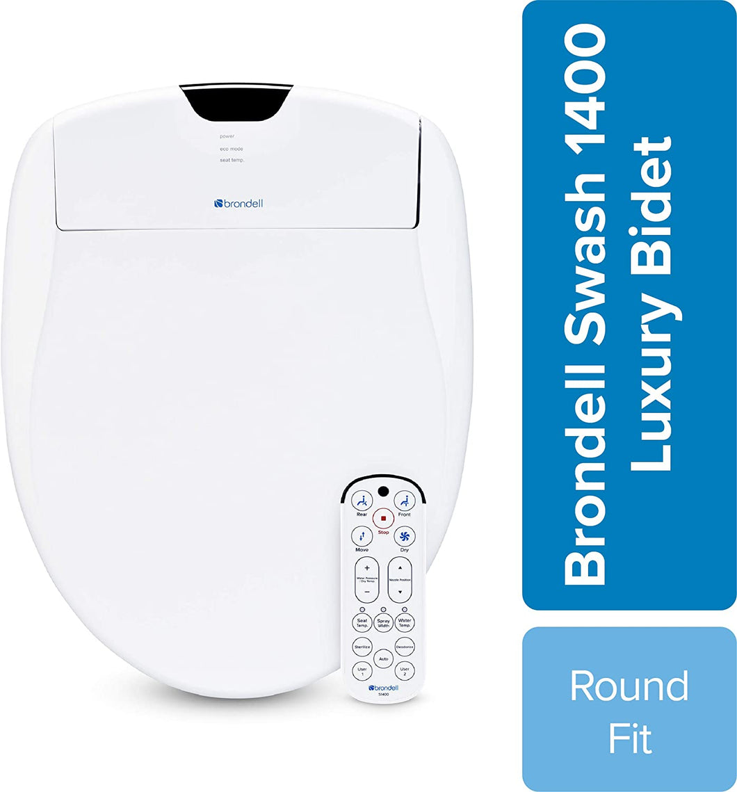 Brondell Swash 1400 Luxury Bidet Toilet Seat with Dual Stainless-Steel Nozzles and Nanotechnology Nozzle Sterilization| Endless Warm Water | Warm Air Dryer Nightlight