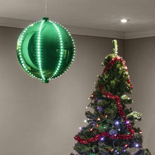 Load image into Gallery viewer, Alpine Corporation LPA108L-GN Hanging Christmas Ball Ornament with Chasing LED Lights Plug-in Festive Indoor Holiday Décor, 13-Inch Tall, Green