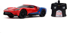 Load image into Gallery viewer, JADA toys Marvel Spider-Man 2017 Ford GT R/C, 1: 16 Scale with USB Charging, 2.4Ghz &amp; Turbo Boost, Red and Blue