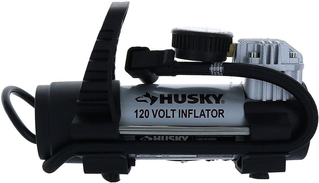 Husky HY120 120 Volt Tire Inflator w/ 130 PSI Glow in the Dark Analog Pressure Gauge