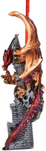 Load image into Gallery viewer, Christmas Tree Ornaments - Zanzibar the Gothic Dragon on Castle Holiday Ornament - Dragon Statue