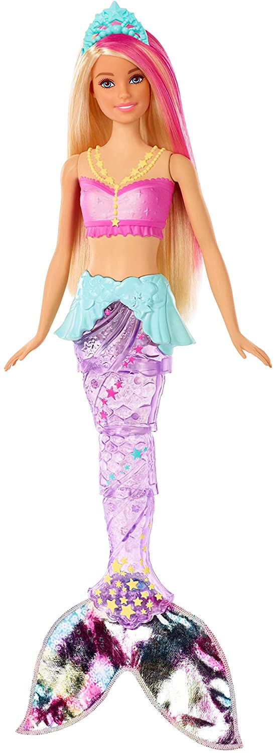 Barbie Dreamtopia Sparkle Lights Mermaid Doll with Swimming Motion and Underwater Light Shows, Approx 12-Inch with Pink-Streaked Blonde Hair, Gift for 3 to 7 Year Olds