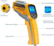 Load image into Gallery viewer, Etekcity Infrared Thermometer 1025D (Not for Human) Dual Laser Temperature Gun-58℉~1022℉ (-50℃~550℃) with Adjustable Emissivity, Non-Contact Voltage Tester (NCV), Standard Size, Yellow &amp; Gray