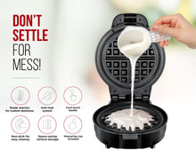 Load image into Gallery viewer, Chefman Anti-Overflow Belgian Waffle Maker w/Shade Selector, Temperature Control Mess Free Moat, Round Iron w/Nonstick Plates &amp; Cool Touch Handle, Measuring Cup Included