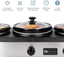 Load image into Gallery viewer, Elite Platinum EWMST-415 Maxi-Matic Triple Slow Cooker Buffet Server, Stainless Steel