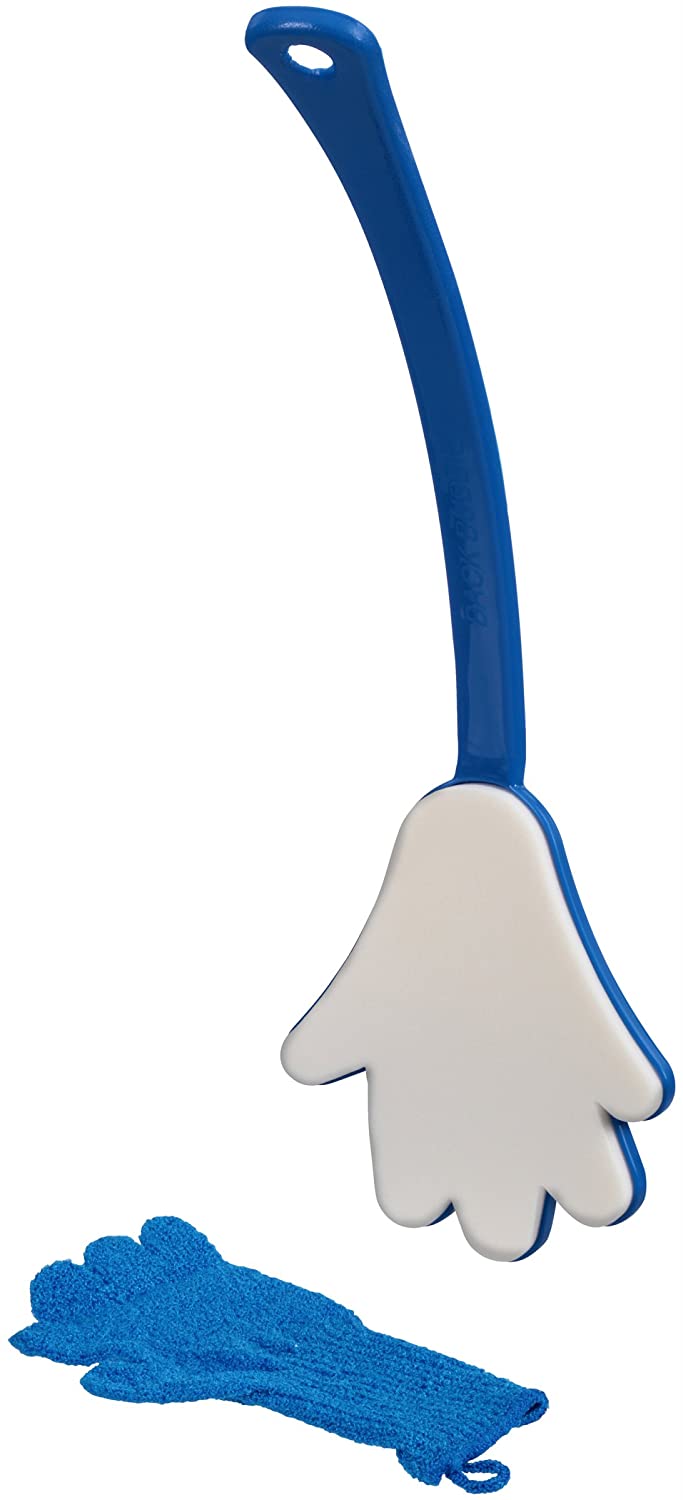 Back Buddie Light-Weight, Ergonomic Lotion Applicator - Ocean Blue - with Exfoliating Shower Glove - Personal Skin Care Tool, Bath Accessory and Back Scratcher