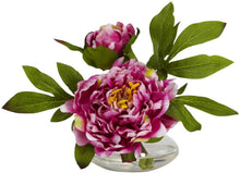 Load image into Gallery viewer, Nearly Natural 4789 Peony with Glass Vase Assorted, Set of 3