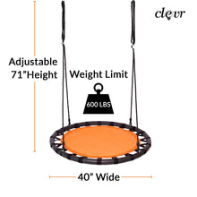 Load image into Gallery viewer, Clevr 40&quot; Tree Net Teslin Web Saucer Round Swing, Detachable 360 Degree Spin Swivel Hanging Hardware &amp; Adjustable 71&quot; Height Rope, 600 lbs Limit, Orange &amp; Black