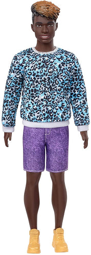 Barbie Ken Fashionistas Doll #153 with Sculpted Dreadlocks Wearing Blue Animal-Print Shirt, Purple Shorts & Boots, Toy for Kids 3 to 8 Years Old