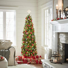 Load image into Gallery viewer, Home Accents Holiday 7 ft Wesley Long Needle Pine Pencil LED Pre-Lit Artificial Christmas Tree with 300 Warm White Lights