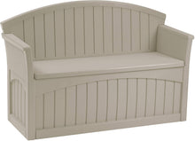 Load image into Gallery viewer, Suncast 50 Gallon Patio Bench with Storage - Decorative Resin Outdoor Patio Bench for Deck, Patio, Garden, Backyard - Ideal for Storing Toys, Cushions, Tools - Taupe ()