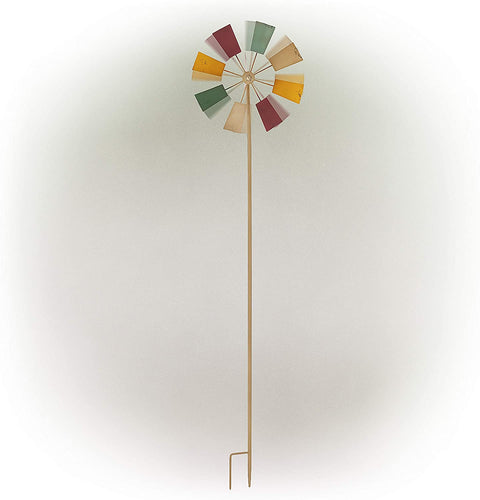 Alpine Corporation KIY102MC Alpine Metal Windmill Stake-Kinetic Outdoor Yard Art Decor-Multi-Color-12 x 13