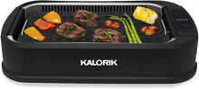 Load image into Gallery viewer, Kalorik, GR 45386 BK, Indoor Smokeless Grill with Tempered Glass Lid, Removable Grill Plate, Drip Tray, Digital Temperature Control LED Display, Precise Cooking up to 460 Degrees.