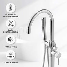 Load image into Gallery viewer, AKDY 47&quot; Multi-Function Brass Made Chrome Finish Floor Mount Tub Filler w/Handheld Shower Wand Bathroom Faucet