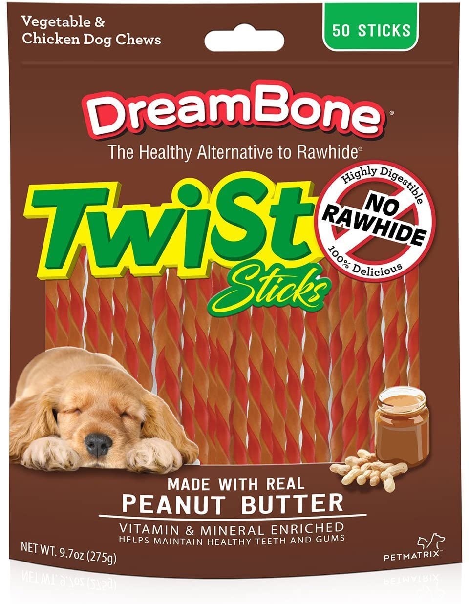 DreamBone Twist Sticks Peanut Butter 50 Sticks