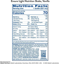 Load image into Gallery viewer, Ensure Light Nutrition Shake, 12g of high-quality protein, 0g Sugar, 2g Fat, Vanilla, 8 fl oz, 24 Count