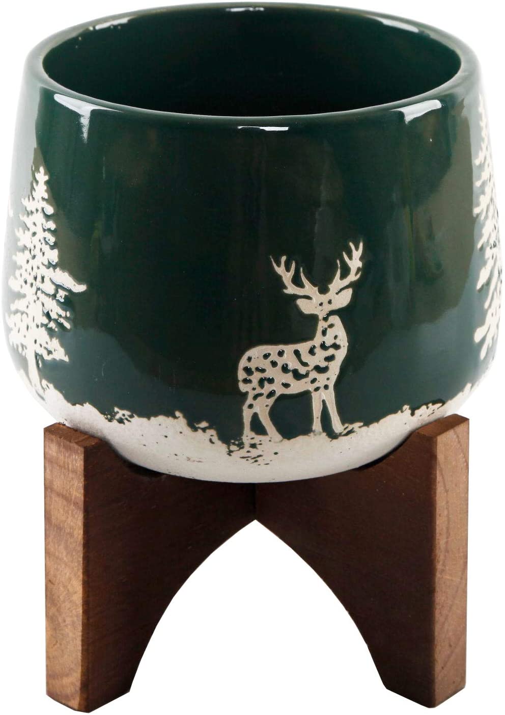 Flora Bunda 5“ Ceramic Planter on Wood Stand