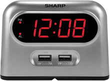 Load image into Gallery viewer, Sharp Digital Alarm Clock with 2 Ultra Fast Charging USB Quick Charge Ports - Twice as Fast as Conventional USB Chargers - Battery Back-up - Easy to Use