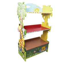 Load image into Gallery viewer, Fantasy Fields - Sunny Safari Wooden Kids Bookshelf with Hand Crafted Designs &amp; Toy Storage - Green